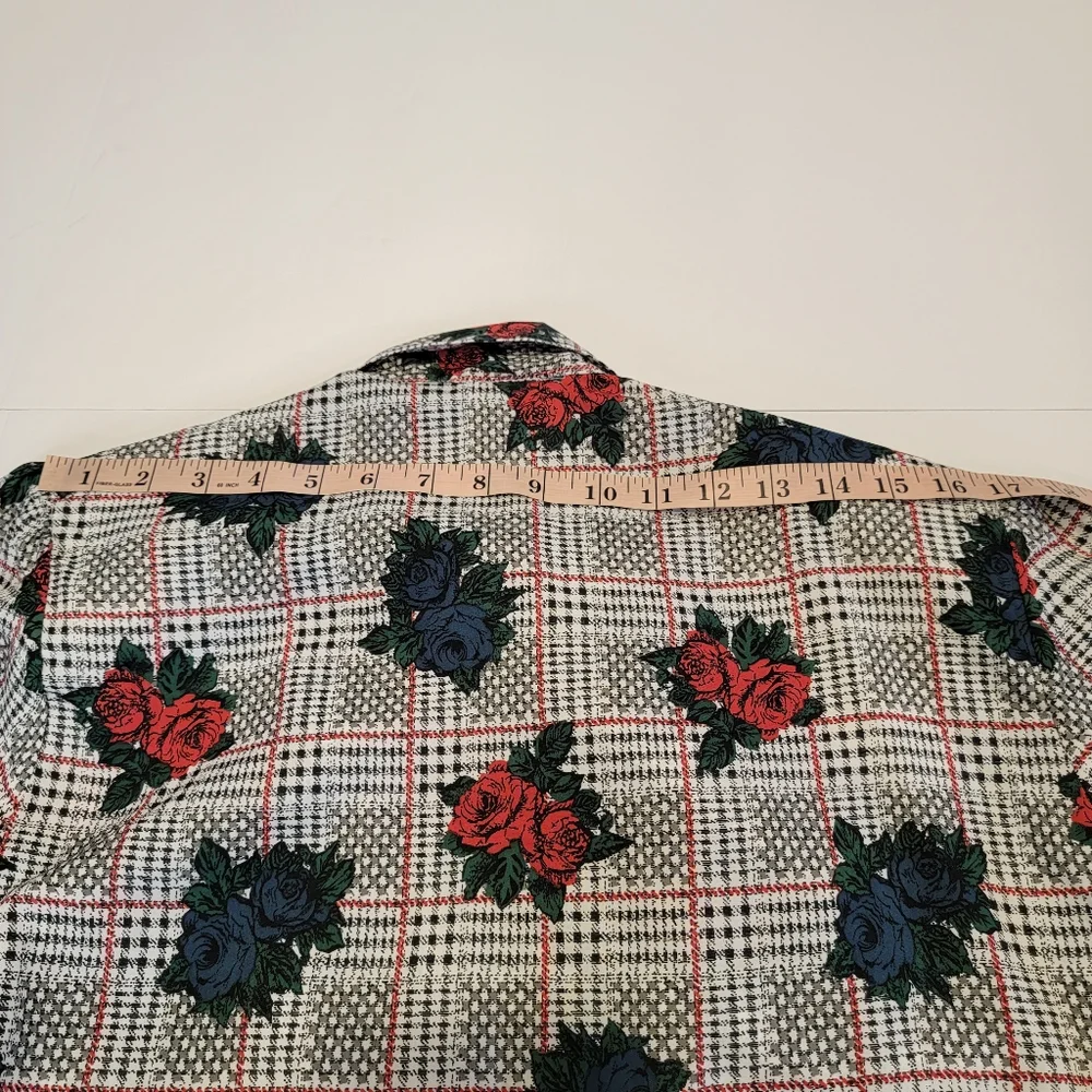 Vintage Leslie Fay Sportswear Floral Gingham Puff Sleeve Tie Button Up Top NWT! - Picture 15 of 16